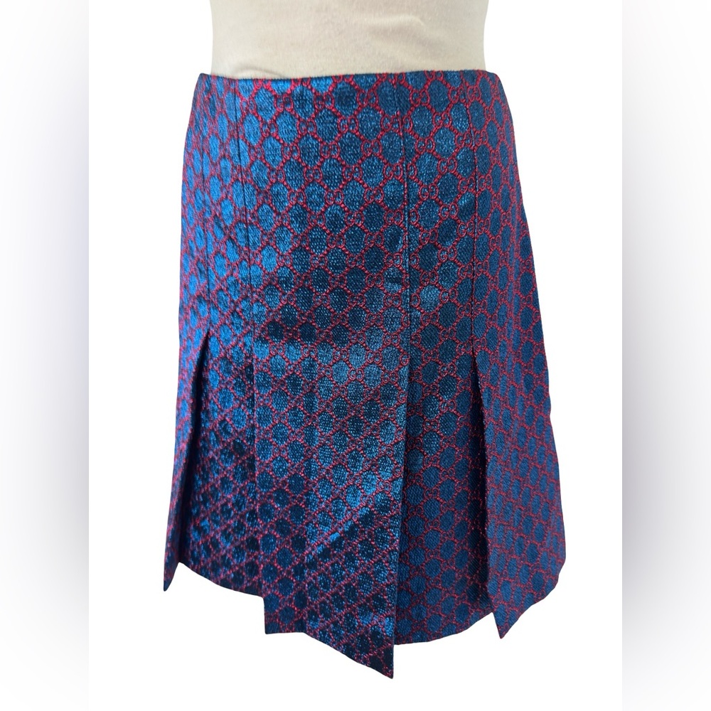 Gucci Blue and Red Mini Skirt with GG logo FW 2017